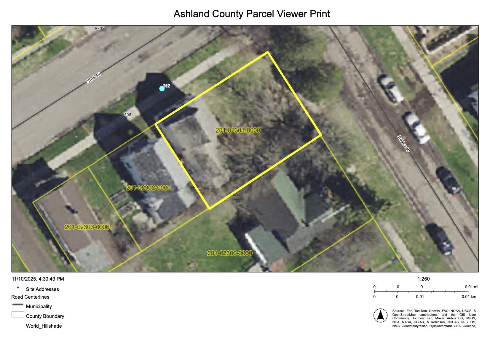 306 7th Street West Ashland, WI 54806 - Photo 2 of 25 Aerial overview of property's location with property parcel outlined