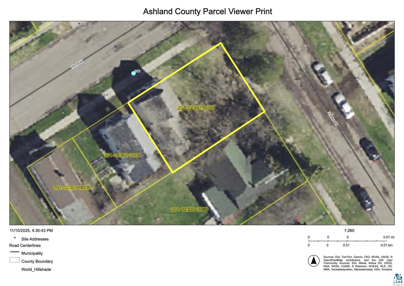 306 7th Street West Ashland, WI 54806 - Photo 2 of 25 Aerial overview of property's location with property parcel outlined