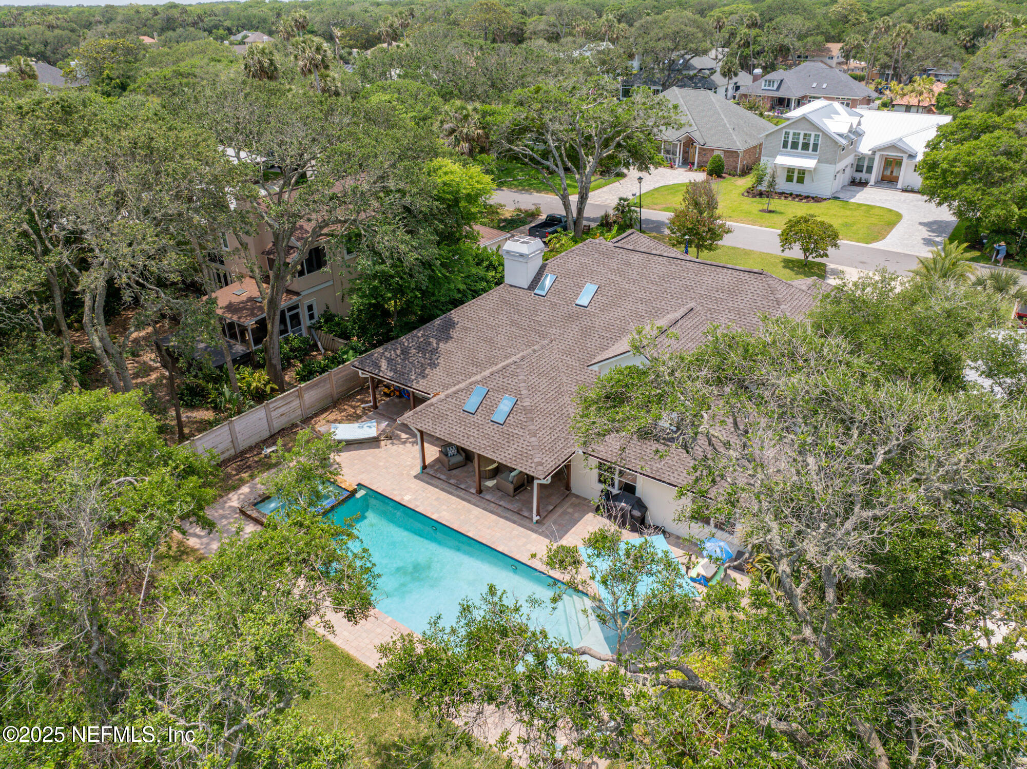 2341 Fiddlers Lane Atlantic Beach, FL 32233 - Photo 75 of 87 an aerial view of a house with a garden and swimming pool