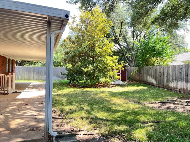 a view of a backyard with tree