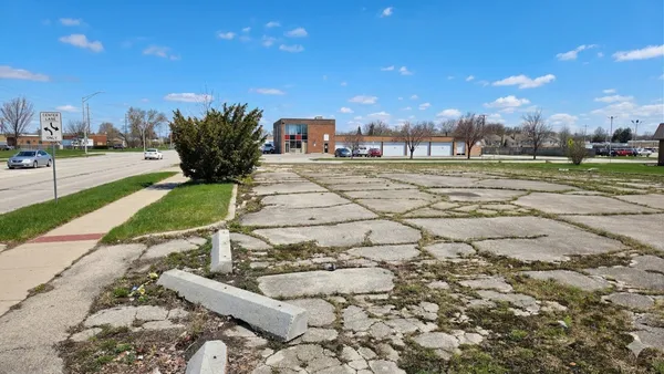 a view of a yard with plants and a fountain