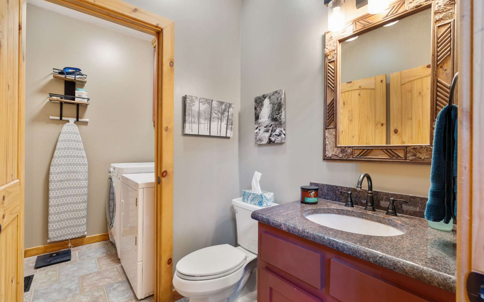 42 Overlook Road Blue Ridge, GA 30513 - Photo 19 of 63 a bathroom with a granite countertop sink toilet and mirror