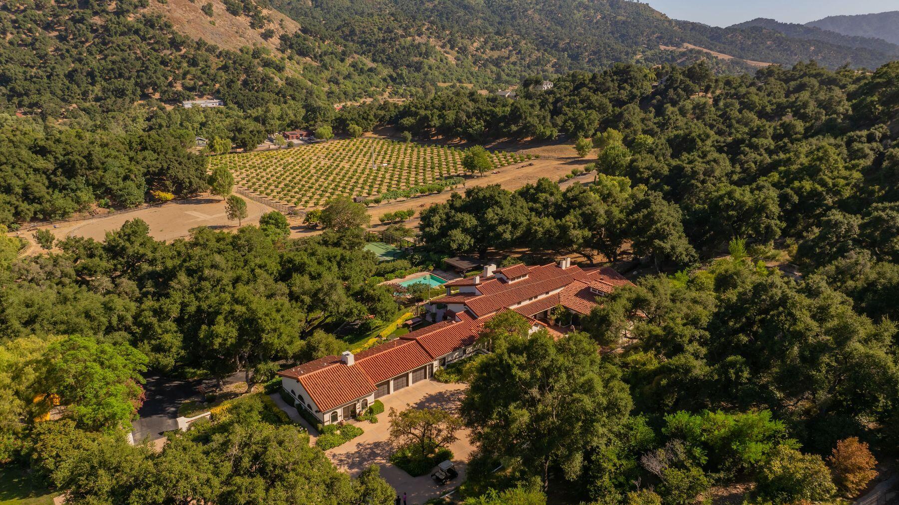 10883 Oak Knoll Road Ojai, CA 93023 - Photo 39 of 43 an aerial view of residential house with outdoor space and trees all around