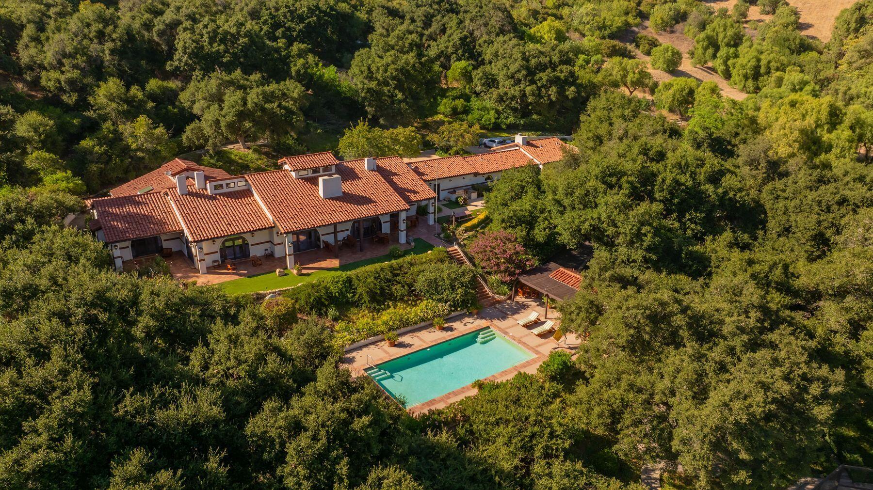10883 Oak Knoll Road Ojai, CA 93023 - Photo 41 of 43 an aerial view of a house with a garden