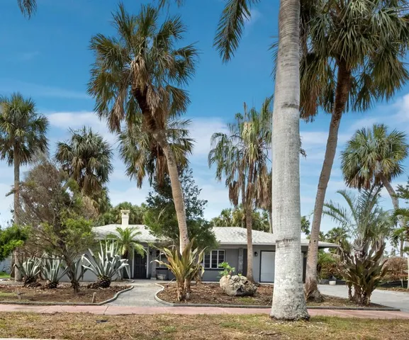 a view of a palm trees in front of a house
