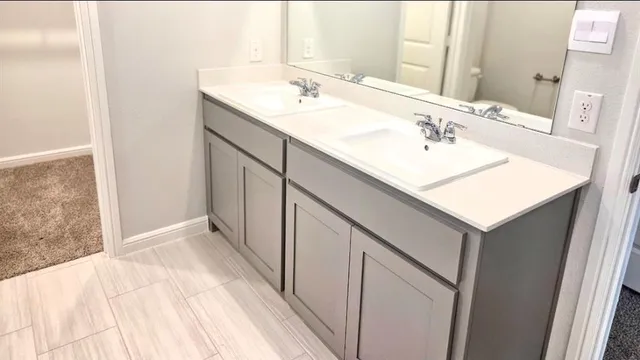 a view of a hallway with a chandelier