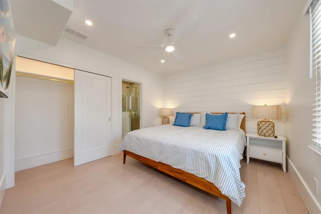 a bedroom with a large bed