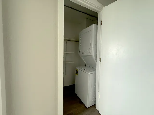 a utility room with a door