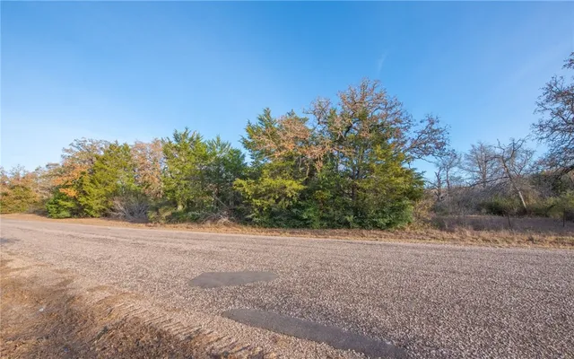 a view of a field with trees in background