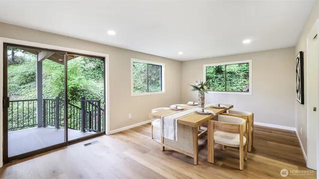a workspace with furniture window and outside view