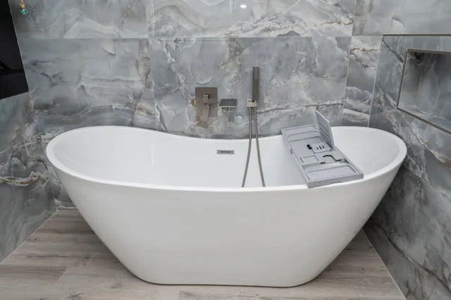 a view of a bathtub in a bathroom