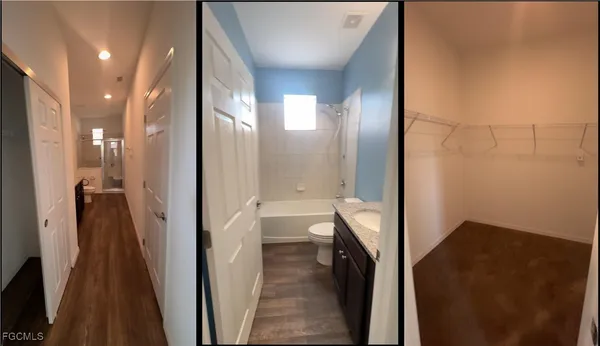 a bathroom with a tub and shower