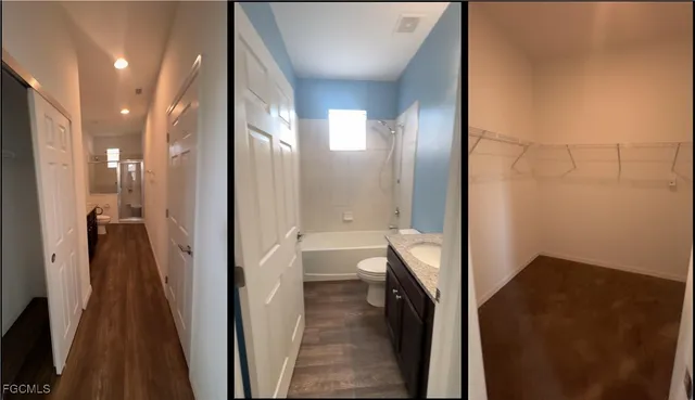 a bathroom with a tub and shower