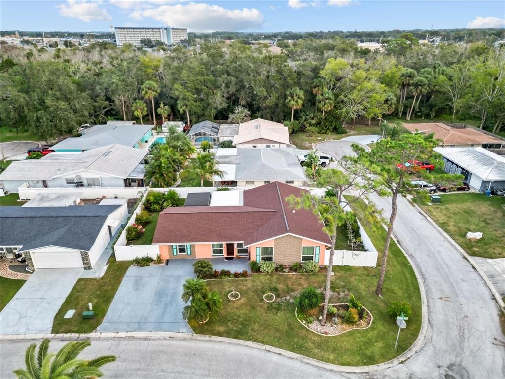 4880 Shell Stream Boulevard New Port Richey, FL 34652 - Photo 36 of 57 an aerial view of a house with a garden and lake view
