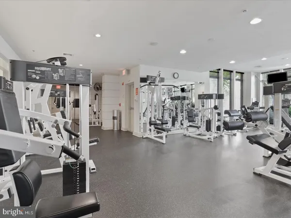 a view of a room with gym equipment