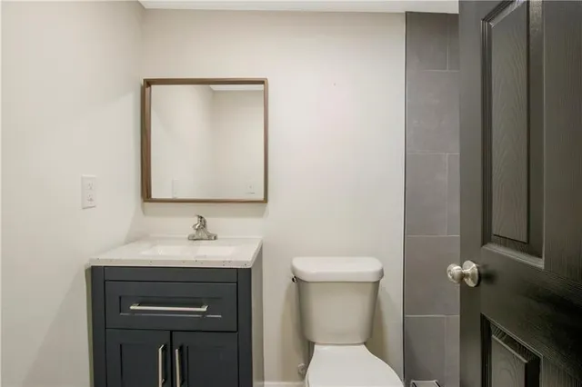 a bathroom with a toilet sink and mirror