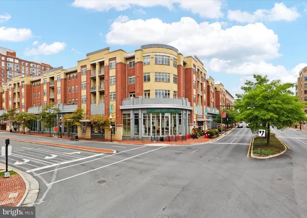 a front view of a building with a entrance
