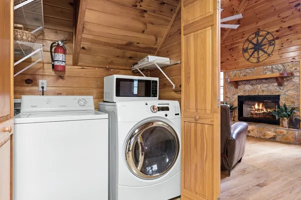 a utility room with dryer and washer