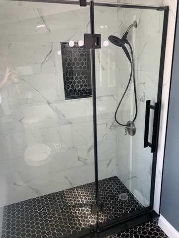 a bathroom with a shower