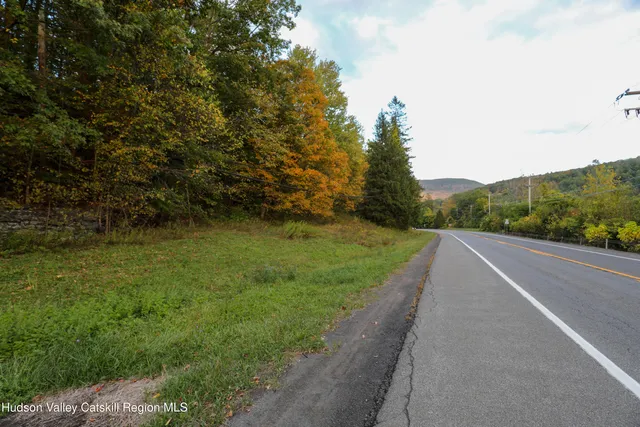 a view of a road with a yard