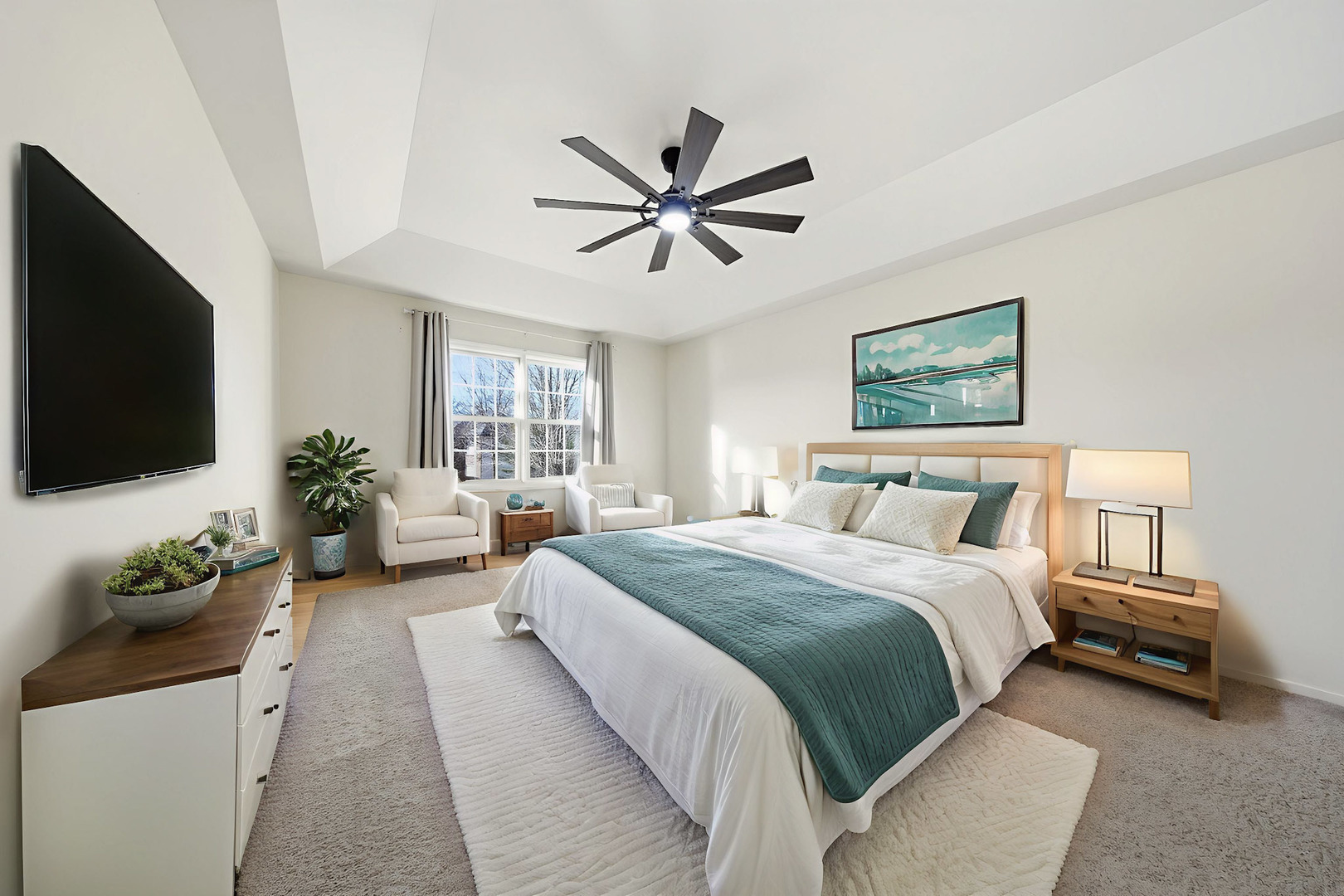 548 Arbor Lane Oswego, IL 60543 - Photo 19 of 46 a spacious bedroom with a bed and a flat screen tv