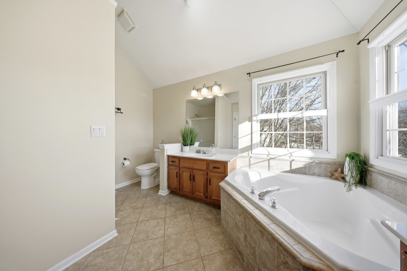 548 Arbor Lane Oswego, IL 60543 - Photo 22 of 46 a spacious bathroom with a granite countertop tub sink and mirror