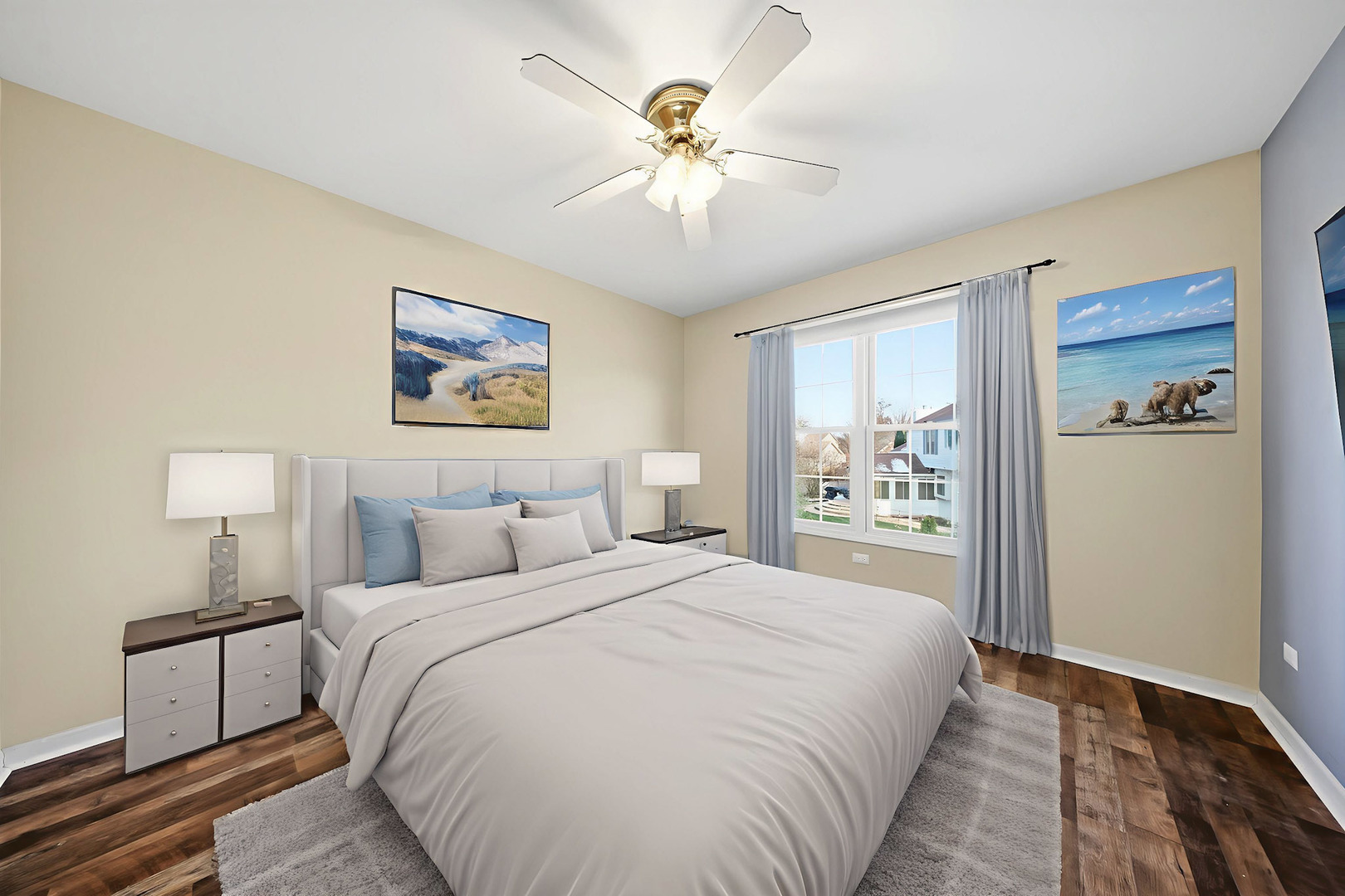 548 Arbor Lane Oswego, IL 60543 - Photo 29 of 46 a bedroom with a large bed and a chandelier