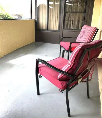 a view of a park with palm trees