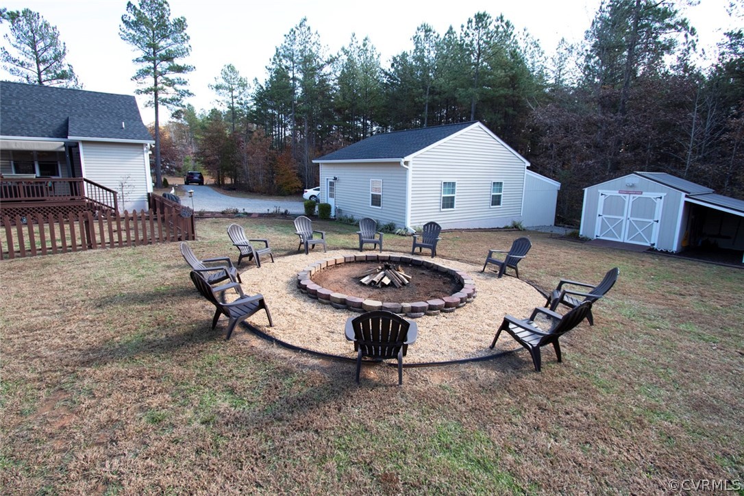 355 Manchester Road Bumpass, VA 23024 - Photo 29 of 43 Fire pit. Shed in the background can hold your to