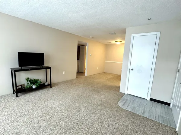 a bedroom with a bed and a potted plant
