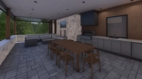 a kitchen with sink cabinets and outdoor view