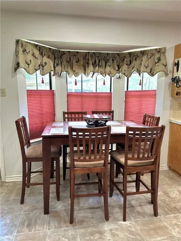 a view of a dining area with furniture and window