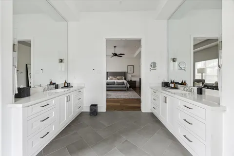 a bathroom with sink double vanity
