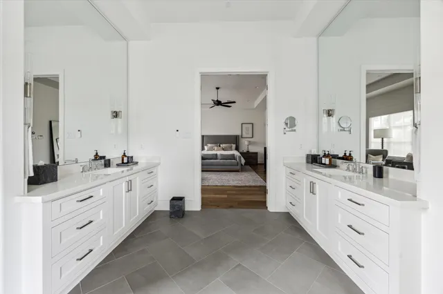 a bathroom with sink double vanity