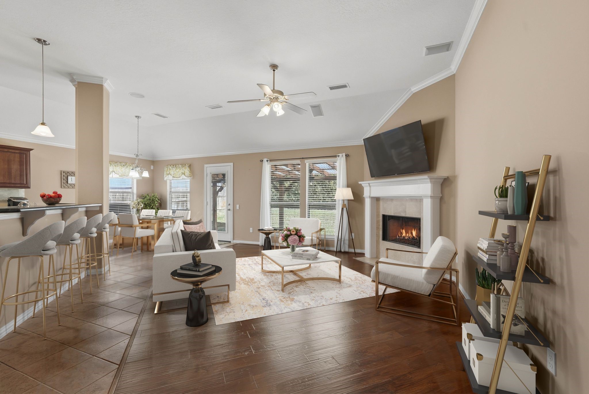 18720 Rosalea Way Montgomery, TX 77356 - Photo 9 of 41 a living room with fireplace furniture and a fireplace