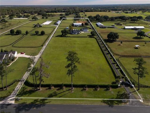 an aerial view of a pool