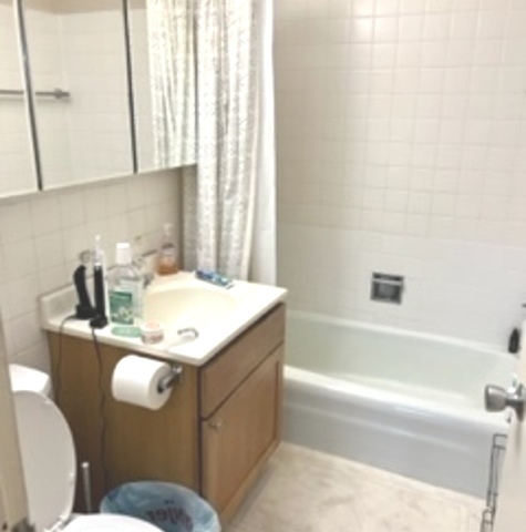 655 West Irving Park Road, Unit 1104 Chicago, IL 60613 - Photo 15 of 26 a bathroom with a granite countertop sink and a mirror