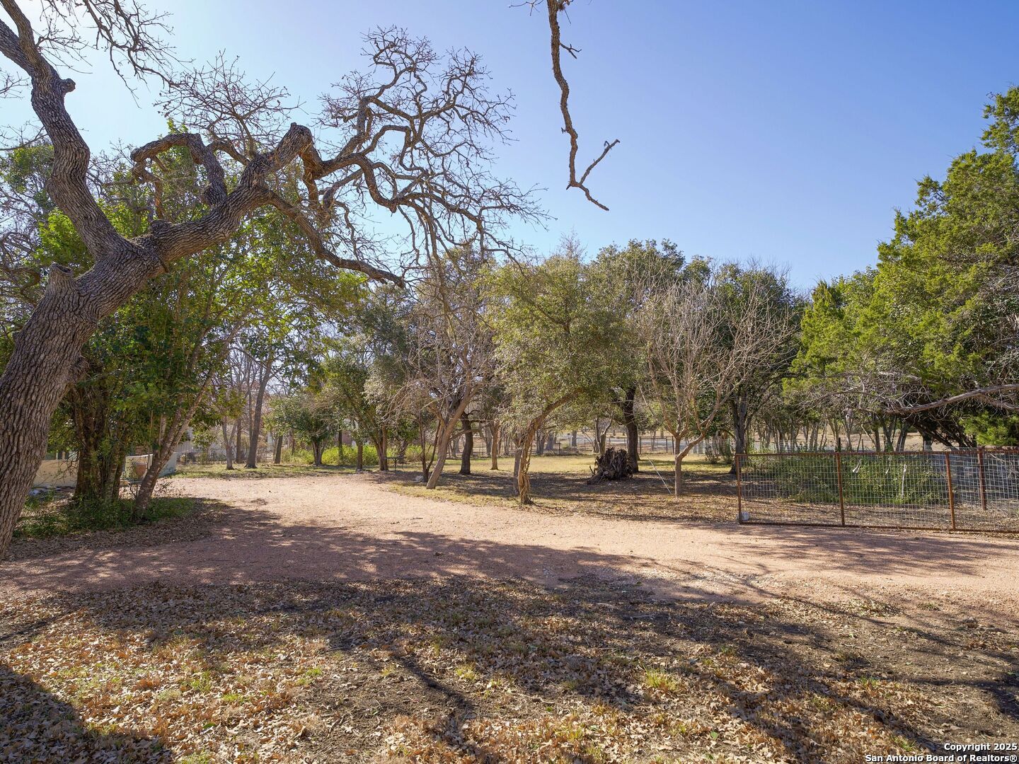 142 Royal Oaks Road Kerrville, TX 78028 - Photo 8 of 17 a backyard of a house with large trees