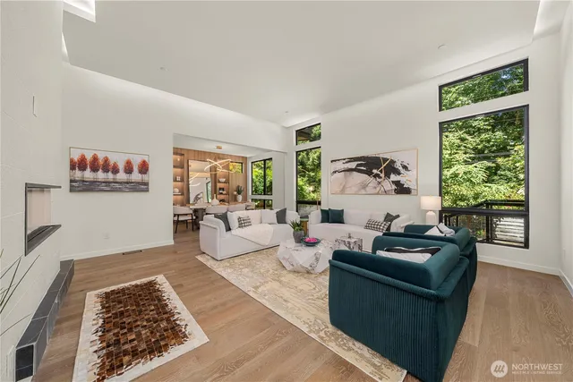 a living room with furniture rug and window