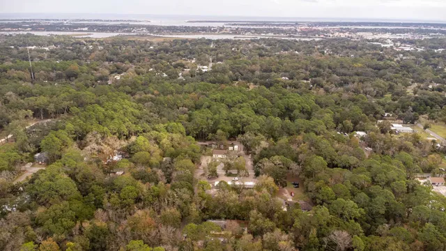 an aerial view of town with residential houses with city view