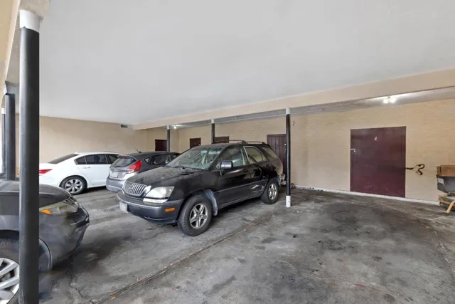 a car parked in a garage