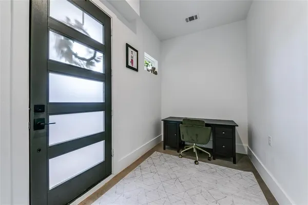 a chair and table in a room