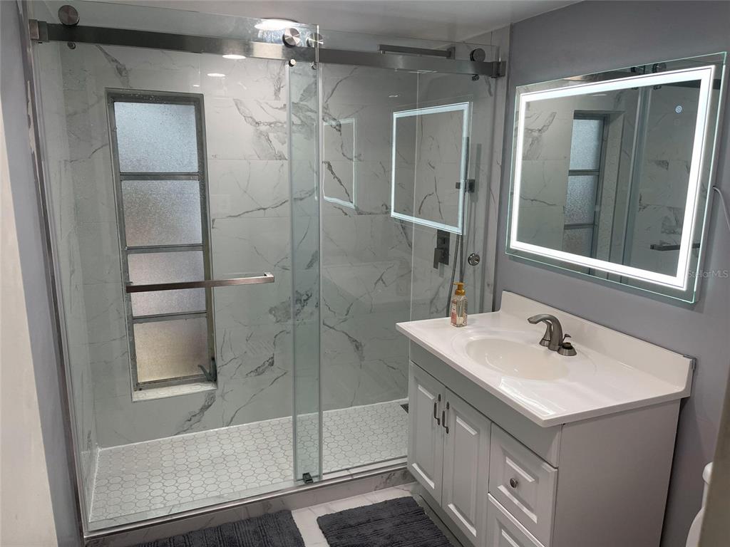 4025 Grayton Drive New Port Richey, FL 34652 - Photo 18 of 33 a bathroom with a sink a mirror and shower