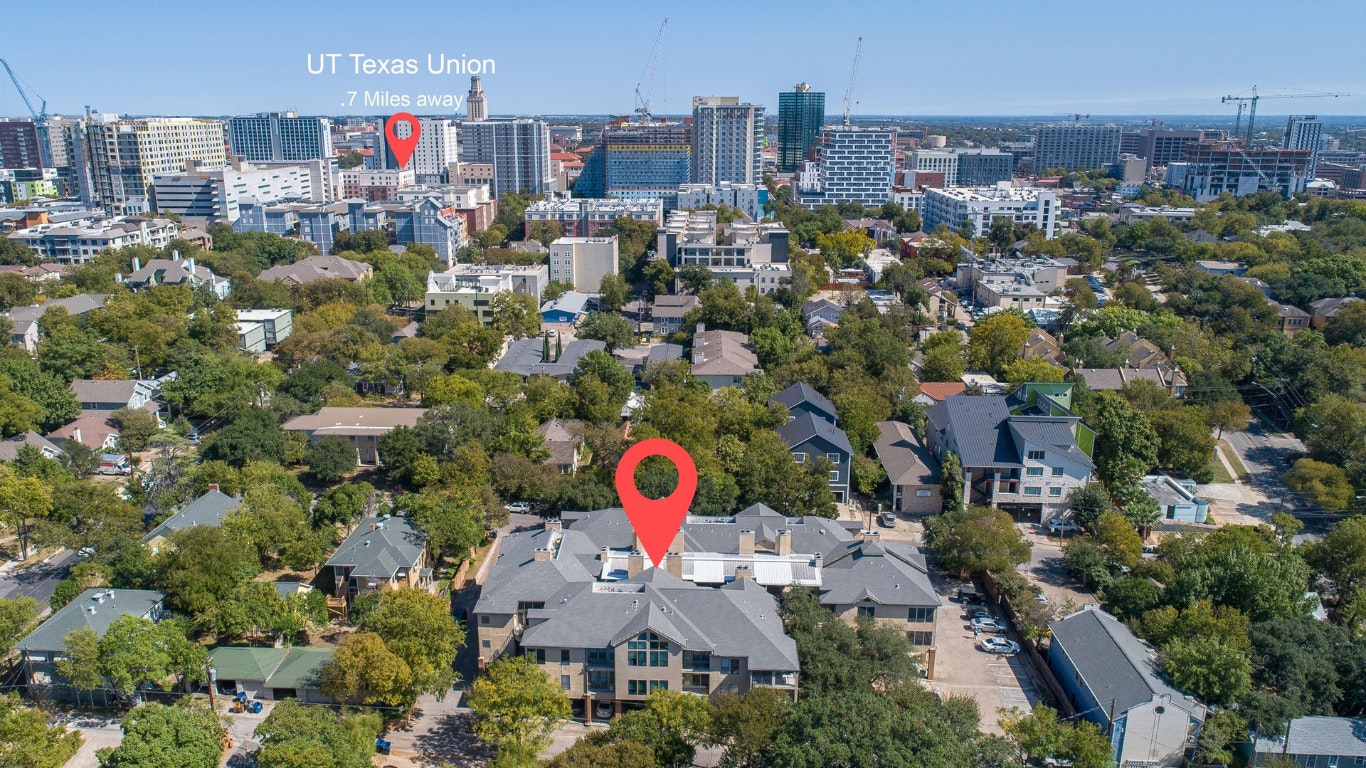 1910 Robbins Place, Unit 105 Austin, TX 78705 - Photo 28 of 30 Bird’s-eye view with UT and central Austin proximity