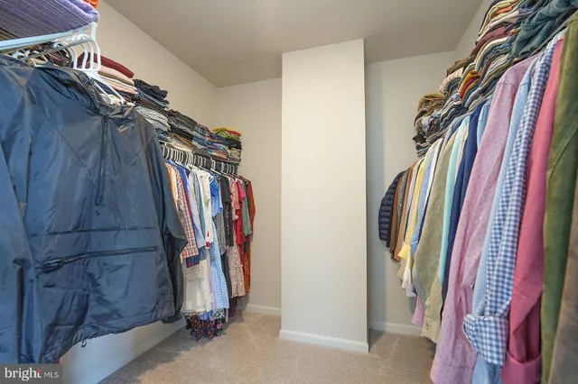 a view of walk in closet with clothes and shoes