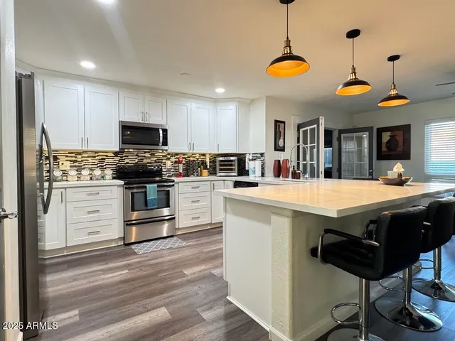 a room with a workspace