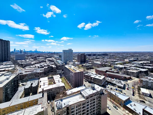 an aerial view of a city