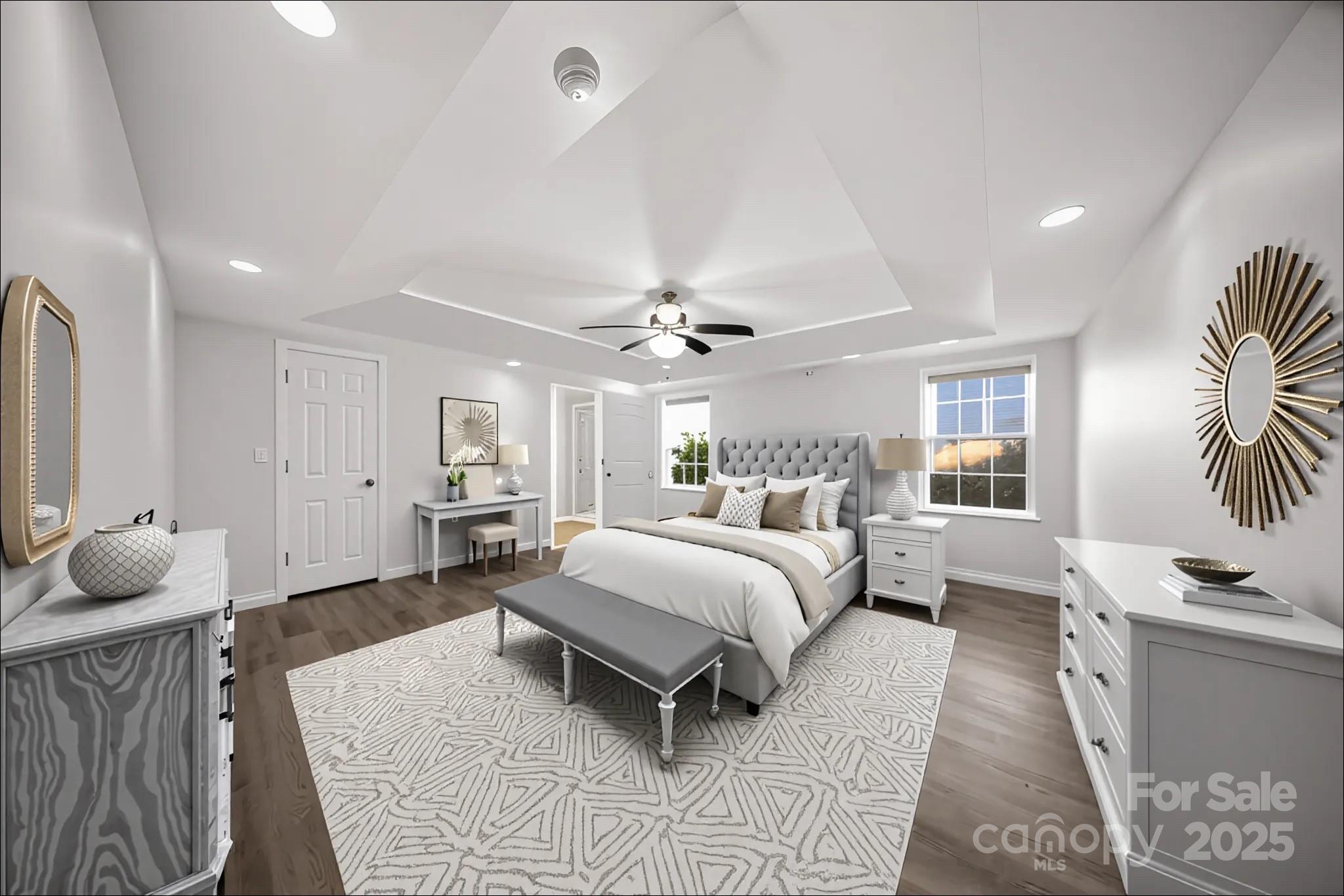 3056 Rocket Road Rock Hill, SC 29732 - Photo 17 of 33 a spacious bedroom with a bed a chandelier and glass door