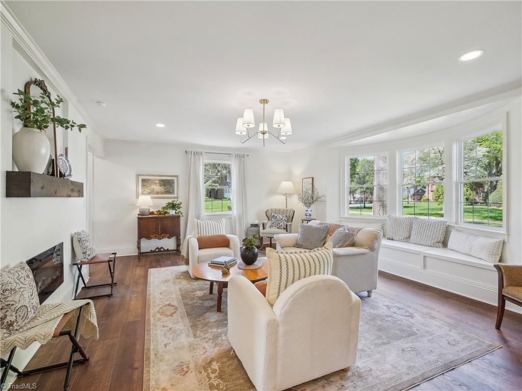 Natural light brightens the Living Room