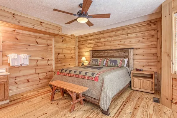 a bedroom with bunk bed